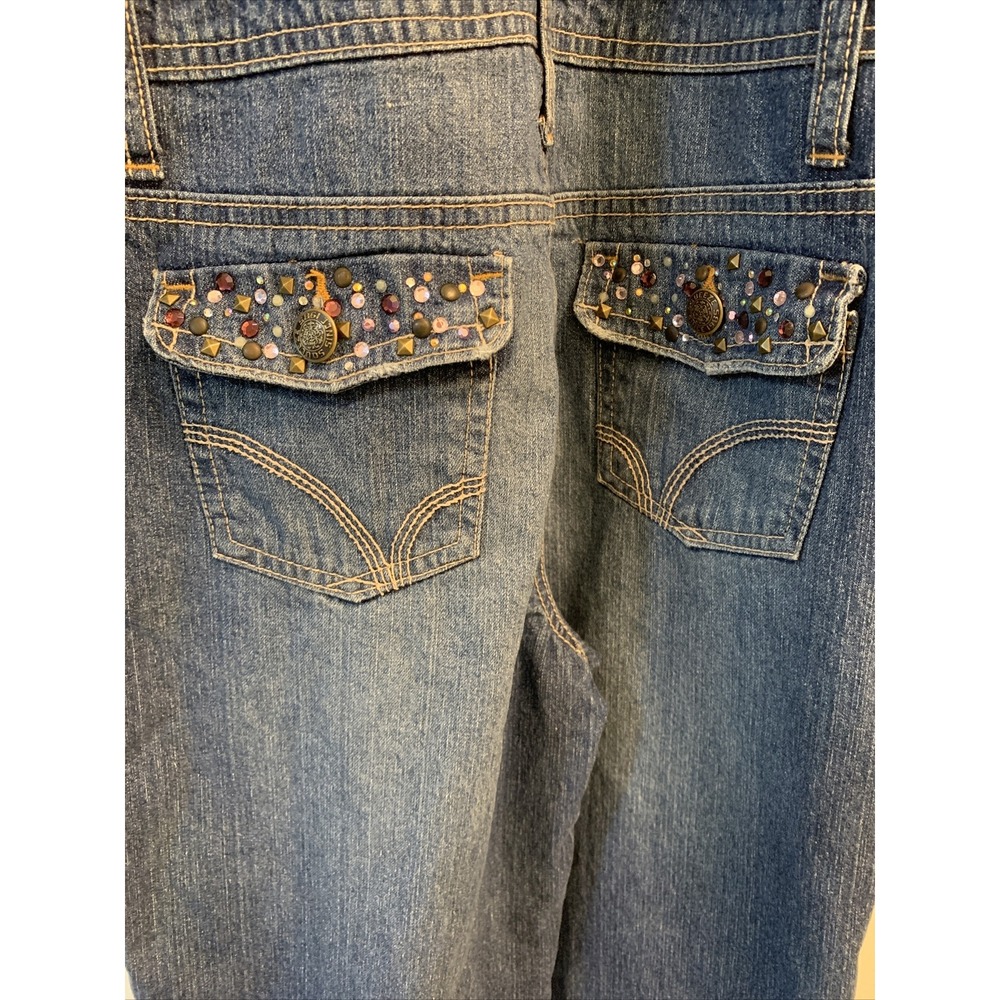 VTG Squeeze Kids Blue Denim Jean Overalls Girls LARGE 12/14 ~ RHINESTONES - Picture 8 of 9